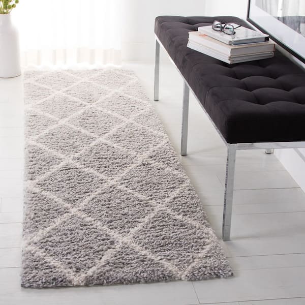 Parma Shag 2 ft. x 7 ft. Gray/Cream Diamond Runner Rug