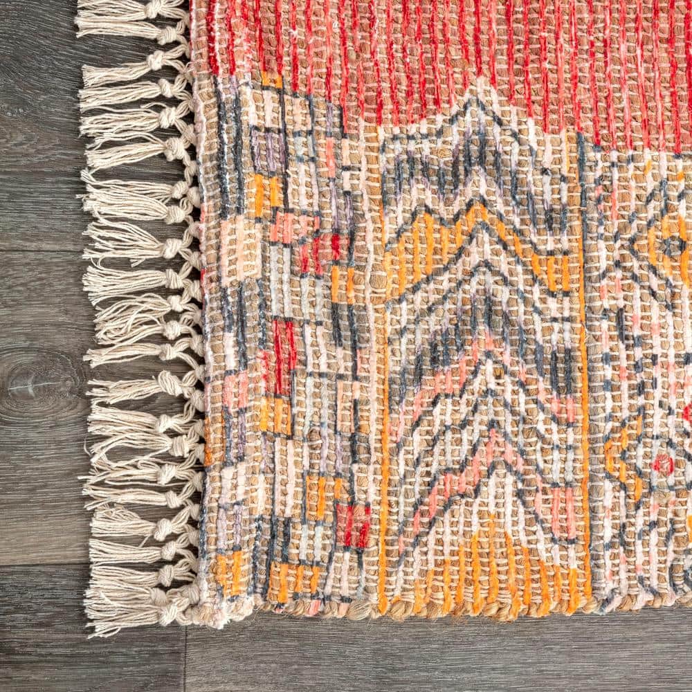 Southwestern Tasseled Red 8' x 10' Jute-Polyester Area Rug