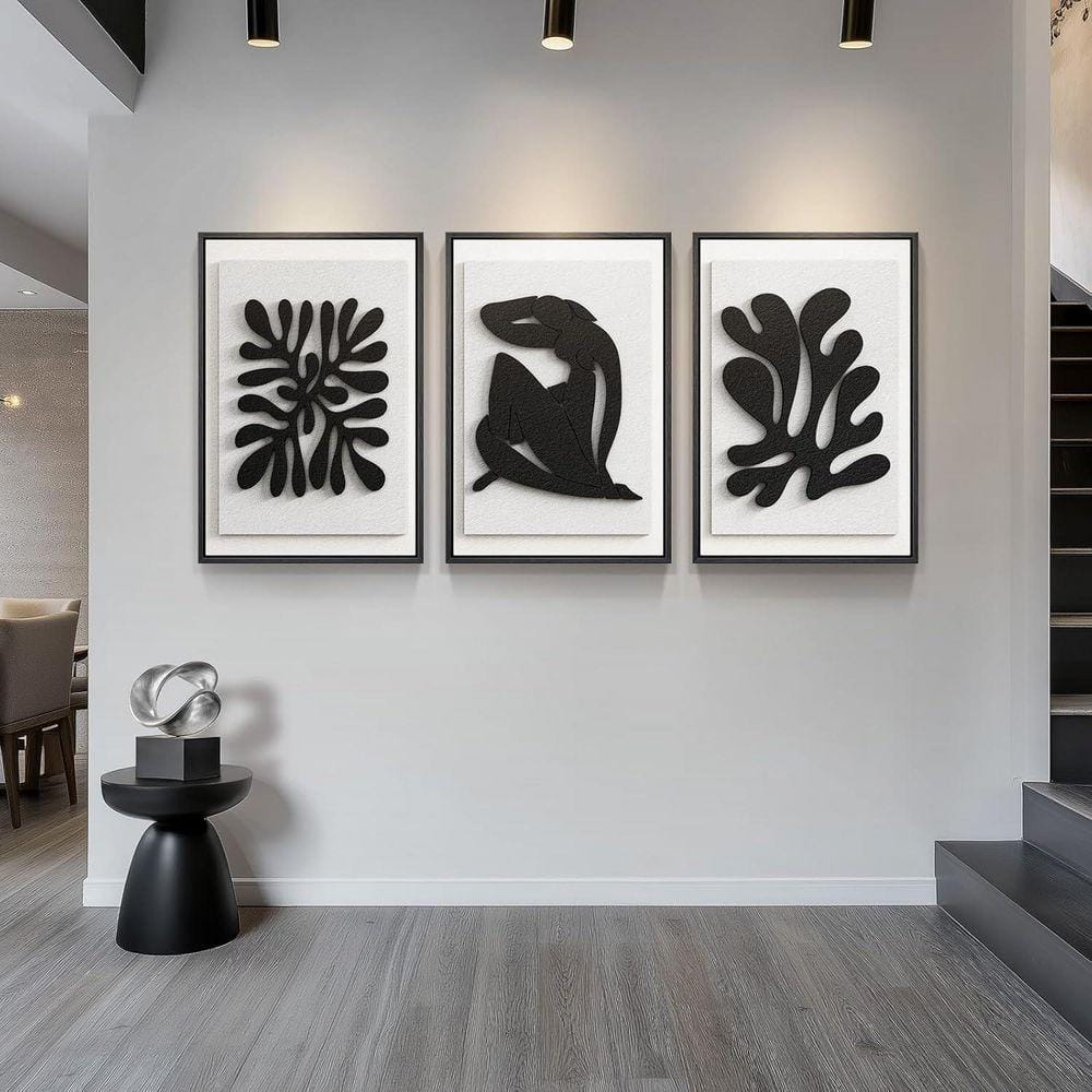 3 Piece Large 3D Textured Framed Abstract Wall Art Poster, Modern
