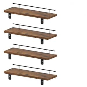 15.7 in. W x 5 in. D Rustic Brown Floating Shelves, Decorative Wall Shelf with Removable Rail (Set of 4)