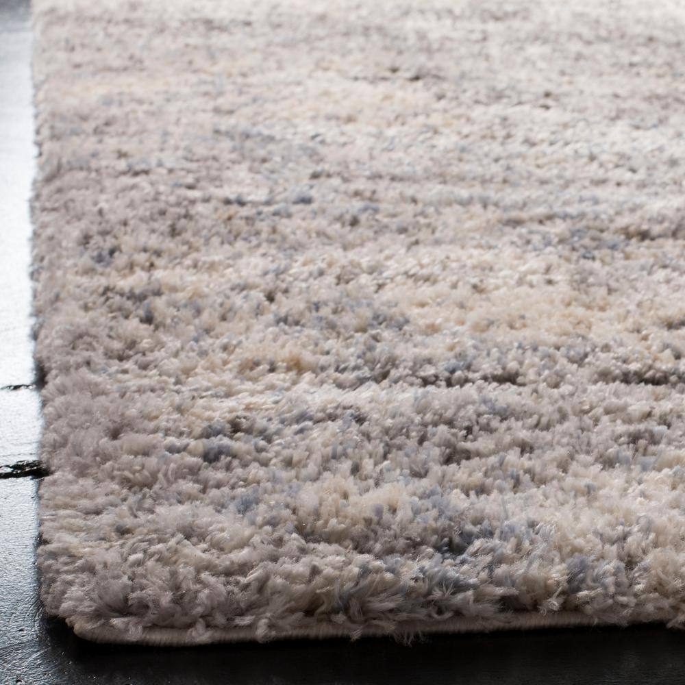 Grey and Cream Synthetic Shag Runner Rug, 2' x 14'
