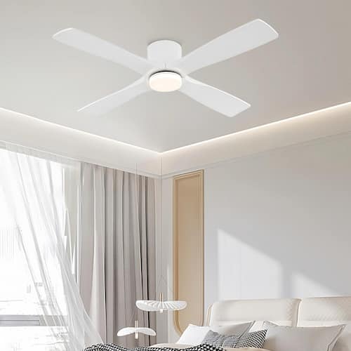 48 in. (4 ft.) 4 Solid Wood Blades Indoor Flush Mount Ceiling Fan with Integrated LED, White Lighting