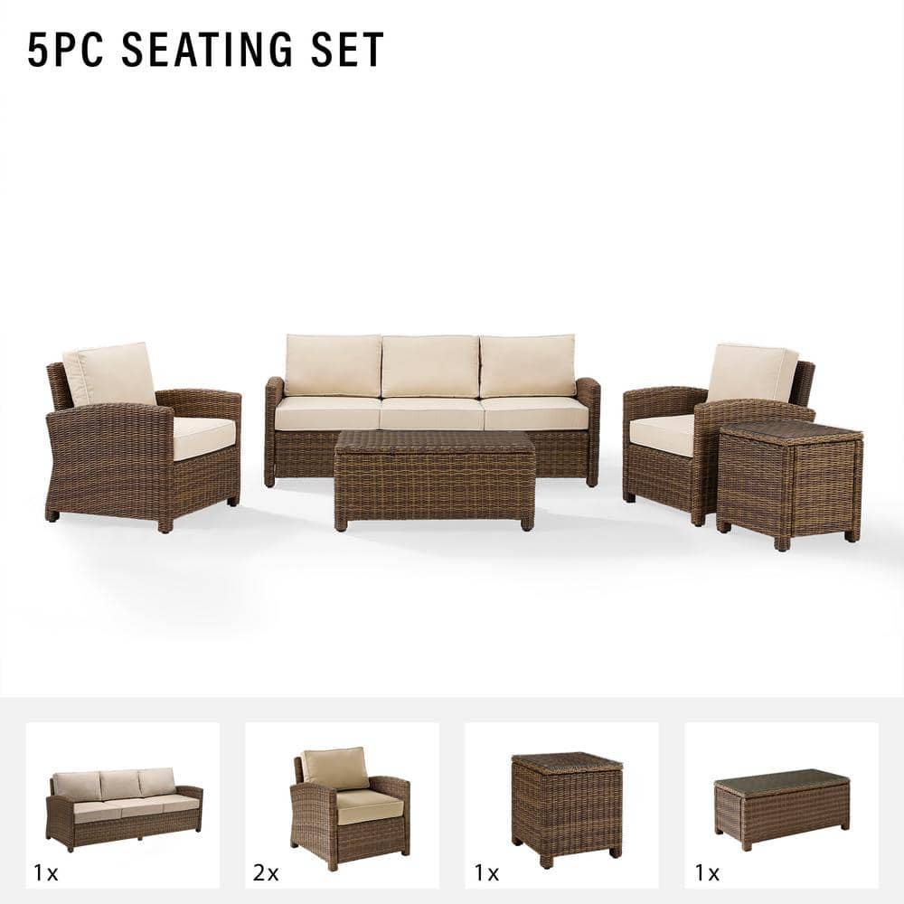 Bradenton 5-Piece Sand Cushion Wicker Outdoor Sofa Set