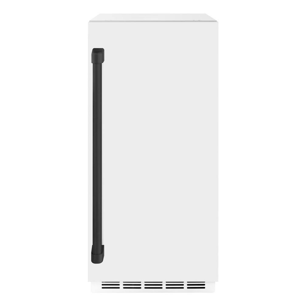 ZLINE Kitchen and Bath Autograph Edition 15 in. Touchstone Clear Cube Ice Maker with Drain Pump and White Matte Door with Matte Black Handle