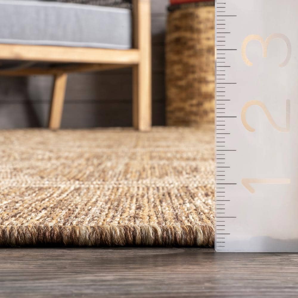Tribal Geometric Light Brown Indoor/Outdoor Area Rug 7x9