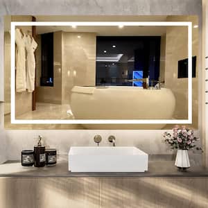 60 in. W x 36 in. H Large Rectangular Frameless Anti-Fog Dimmable Wall Mount LED Light Bathroom Vanity Mirror in white