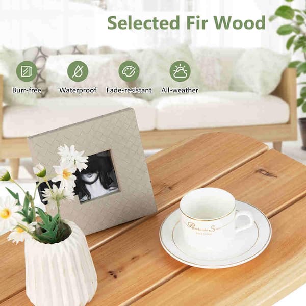 2-Piece Patio Wooden Rocking Chair Bistro Set High Backrest with Folding Side Table