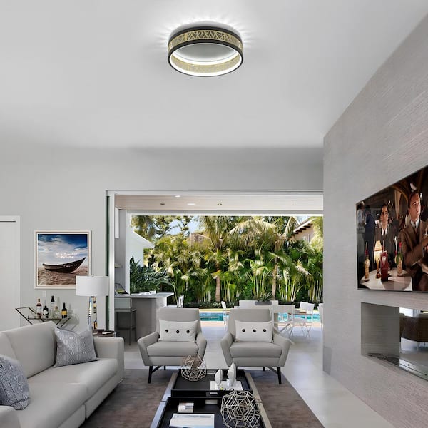 HL☺︎ TOZING 15.7 in. Black and Gold Farmhouse Integrated LED Flush