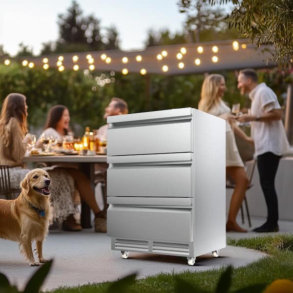 4.9 cu. ft. 24 in. 200-Can Built-in/Freestanding Triple Drawer Outdoor Cooler Fridge with 4-Wheels, Stainless Steel