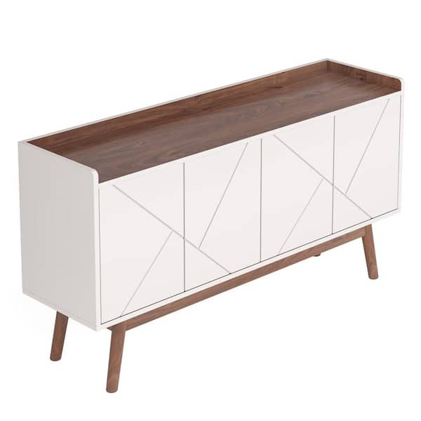 BYBLIGHT Ahlivia White and Brown Wood 55 in. Buffet Sideboards with Storage Shelves