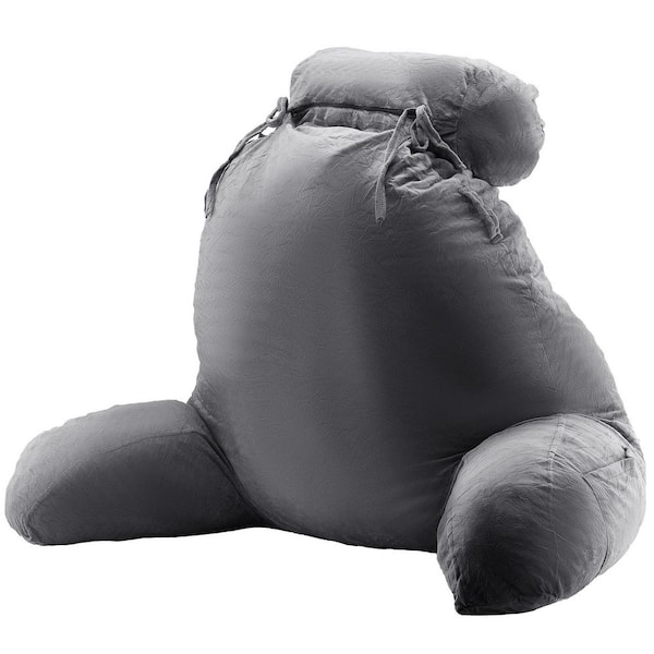 Reading Pillow, Large Bed Pillow with Removable Headrest, 26 x 10 in. Back Pillow with 3 Pockets, Memory Foam Gray