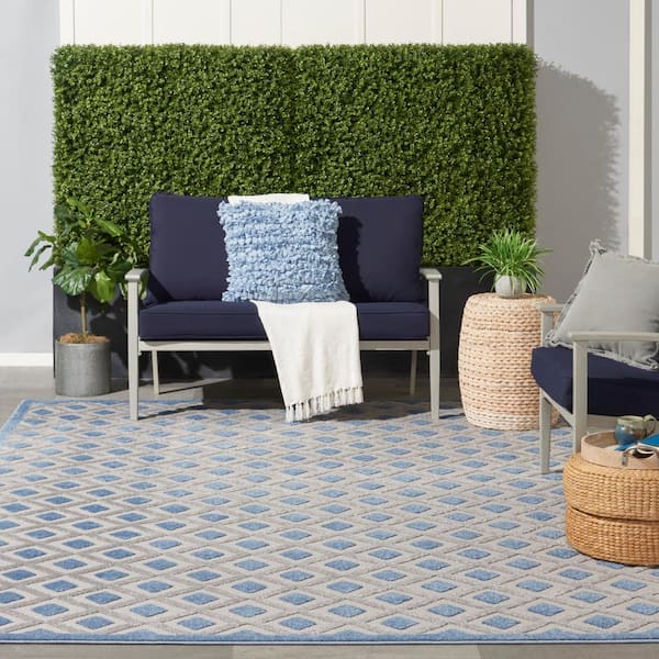 Aloha Blue/Gray 9 ft. x 12 ft. Contemporary Geometric Indoor/Outdoor Patio Area Rug