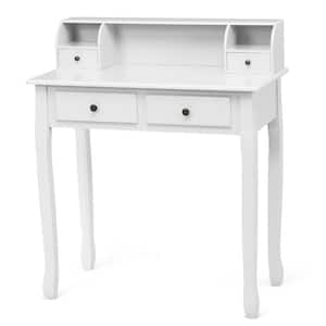 White Dressing Vanity Table Computer Desk with 4-Drawers 31.5 in. L x 16 in. W x 37 in. H