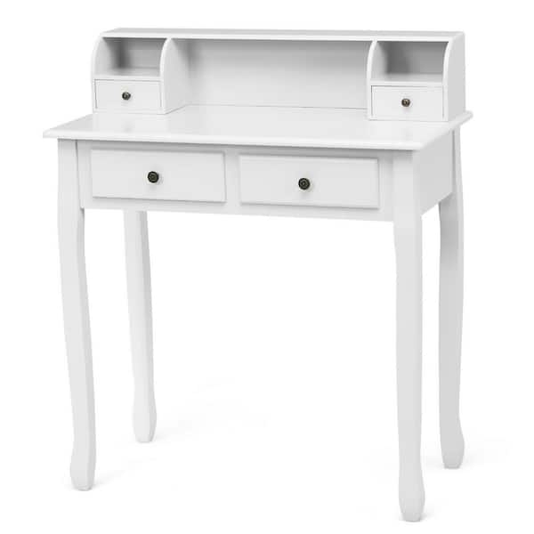 FORCLOVER White Dressing Vanity Table Computer Desk with 4-Drawers 31.5 in. L x 16 in. W x 37 in. H
