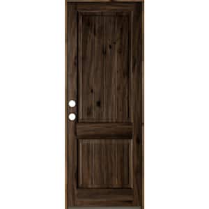 36 in. x 96 in. Rustic Knotty Alder Square Top V-Grooved Right-Hand/Inswing Black Stain Wood Prehung Front Door