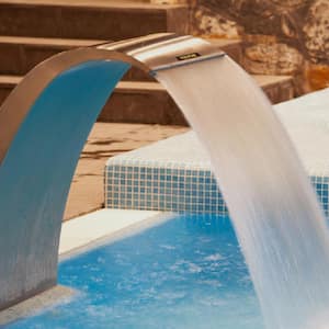 Waterfall Pool Fountain 15.4 x 7.9 x 1.5 in. Pool Waterfall with Curved Design Waterfall Pond Spillway for Pool, Silver