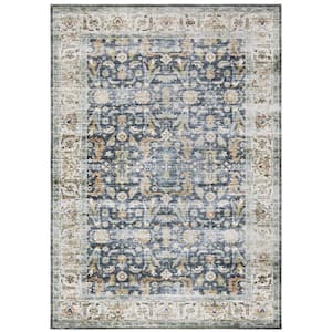 Cascade Blue/Gold 5 ft. x 7 ft. Vintage Persian Polyester Machine Washable Indoor Area Rug