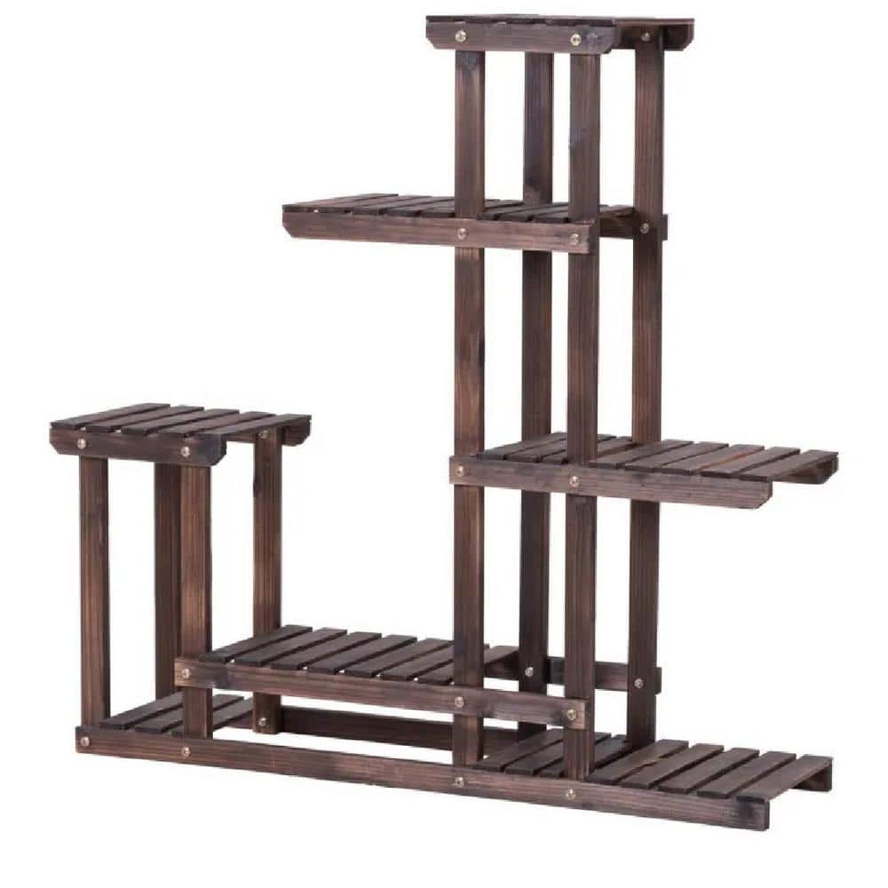 Brown 6-Tier Garden Wooden Plant Flower Stand Shelf for Multiple Plants In