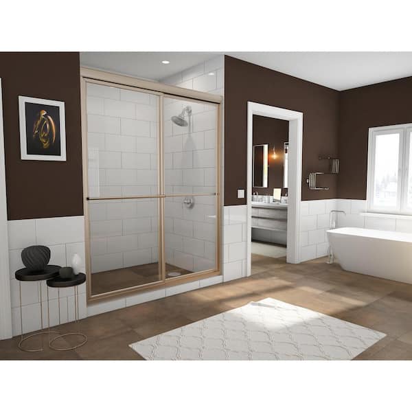 Coastal Shower Doors Newport 52 in. to 53.625 in. x 70 in. Framed Sliding Shower Door with Towel Bar in Brushed Nickel and Clear Glass
