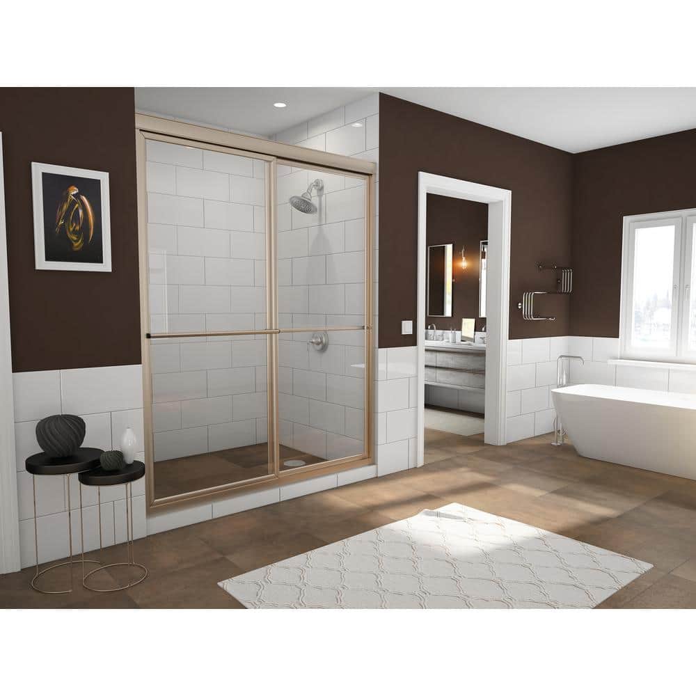 Newport 64 in. to 65.625 in. x 70 in. Framed Sliding Shower Door with Towel Bar in Brushed Nickel and Clear Glass price history on PriceWatchPro