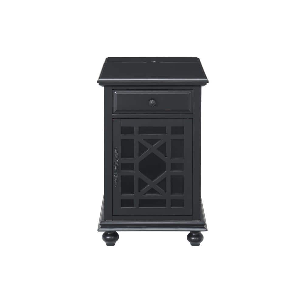 Antique Black Pine and MDF Chairside Table with Storage