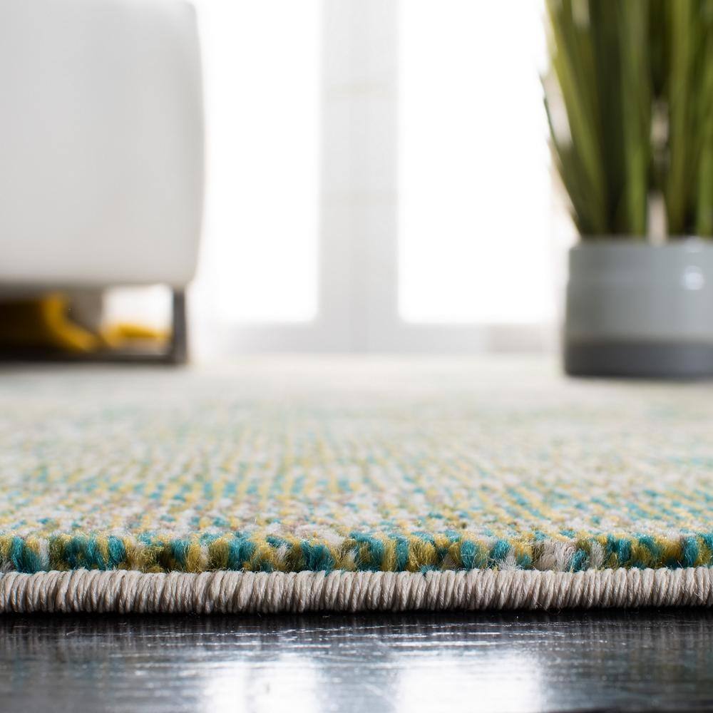 Green and Ivory Rectangular Flat Woven Synthetic Rug 10' x 14'