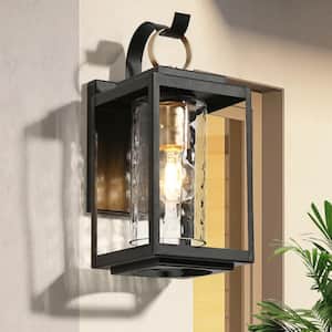 Modern 13.2 in. 1-Light Black and Gold Outdoor Wall Light with Cylinder Clear Glass Shade for Patio, Garage, and Doorway