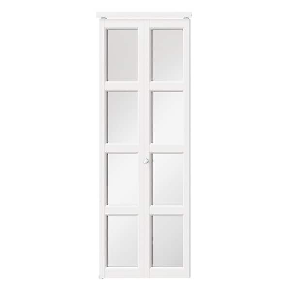 30 in x 80 in 4 Lite, Mirrored Glass, Solid Core, MDF, PVC Covering Bi-Fold Door with Hardware Kits
