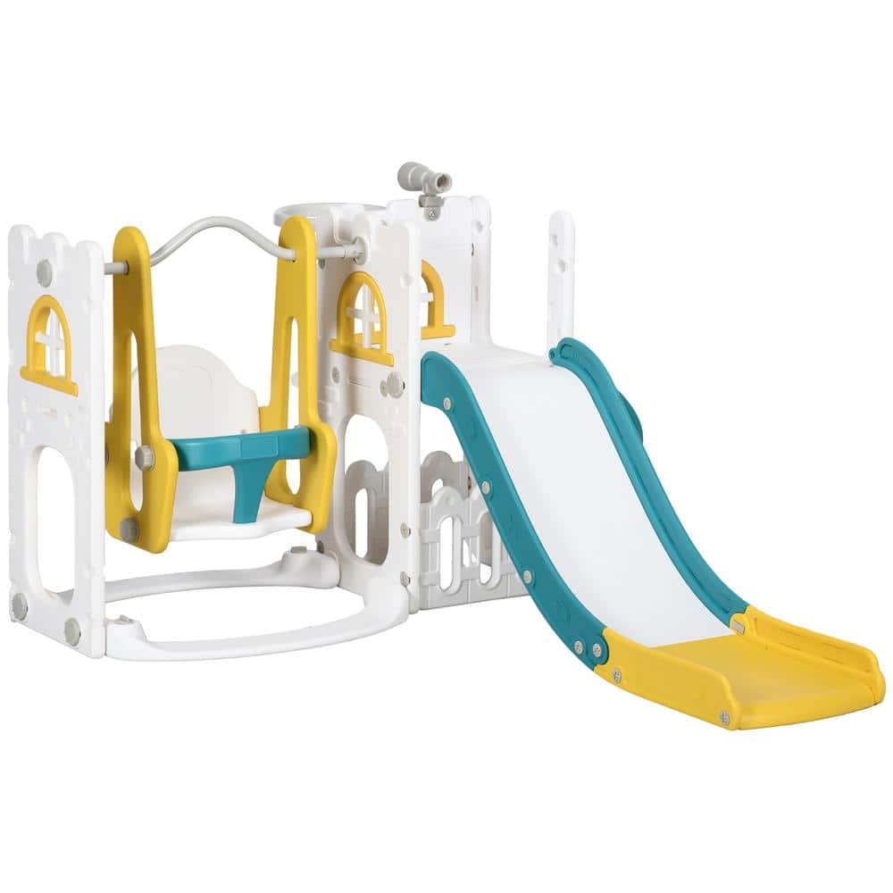 Multicolor 6 in 1 Toddler Slide and Swing Set with Basketball Hoop