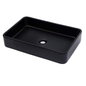 24 in. Black Porcelain Ceramic Rectangular Modern Above Counter Bathroom Vessel Vanity Sink Art Basin
