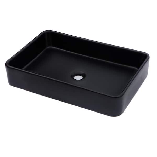 Unbranded 24 in. Black Porcelain Ceramic Rectangular Modern Above Counter Bathroom Vessel Vanity Sink Art Basin