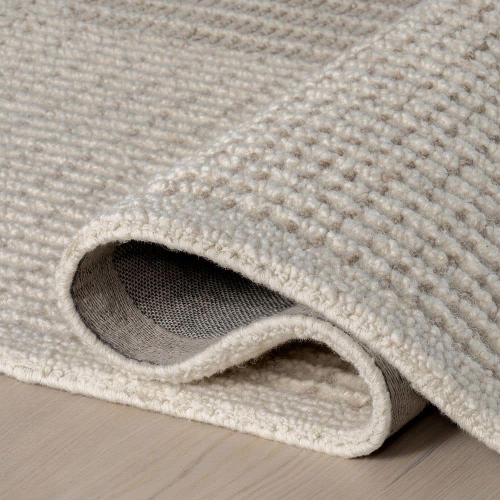Ivory and Beige Wool Handmade Tufted Rectangular Area Rug