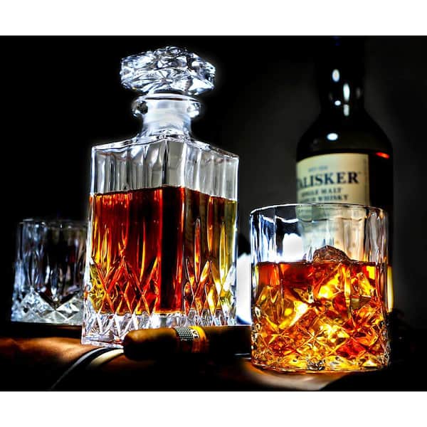 5-Piece Clear Glass Bar Set-Italian Crafted Crystal Decanter