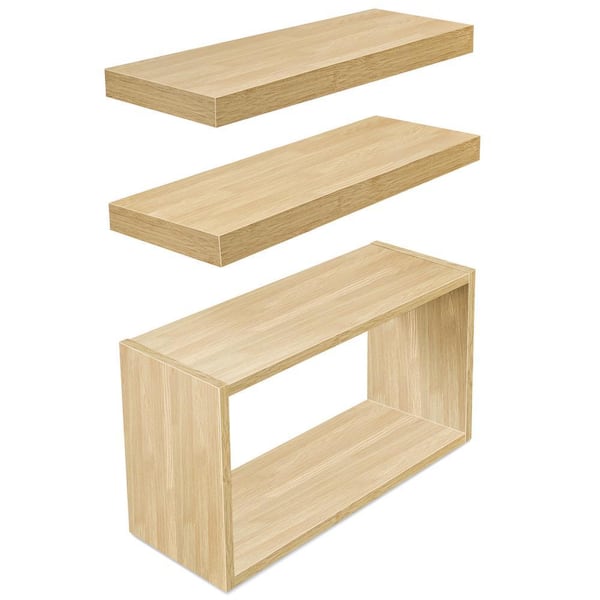 Floating Shelves and Box for Wall 3 Pack- 16 in. W x 5.5 in. D Maple Decorative Wall Shelf