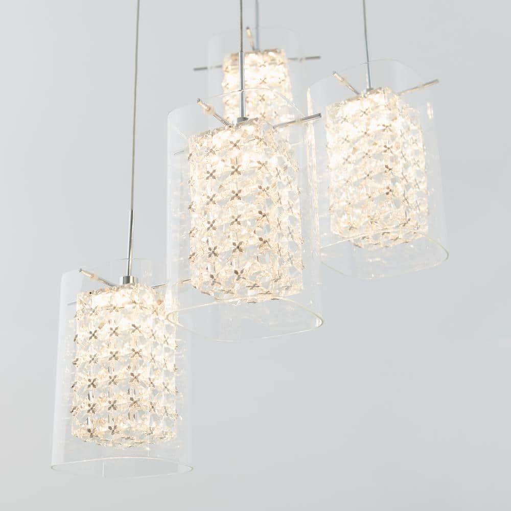 Crystal Cube 4-Light Chrome LED Pendant with Clear Glass Shades