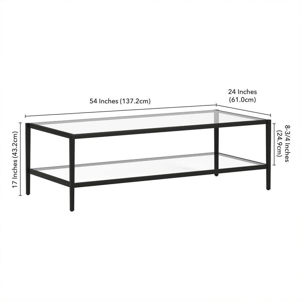 54" Blackened Bronze Rectangular Glass Coffee Table