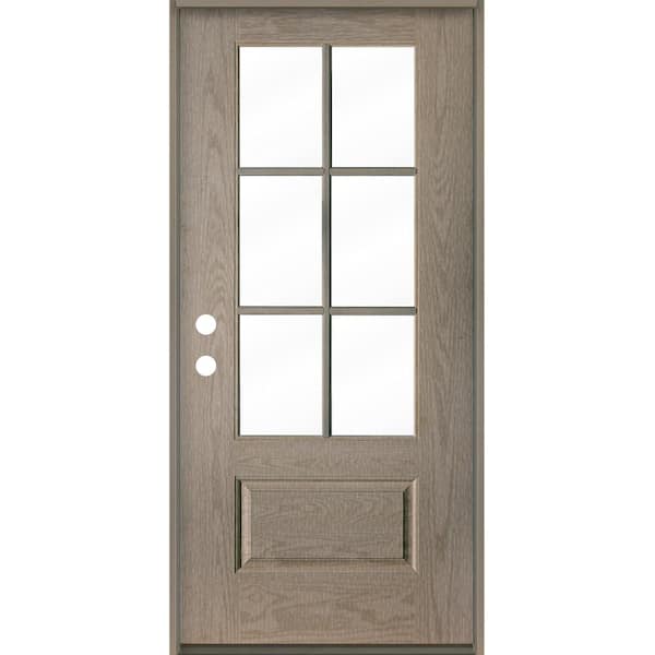 Krosswood Doors 36 in. x 80 in. Modern Farmhouse 6 Lite Clear Glass Right-Hand/Inswing OL Stain Woodlook Fiberglass Prehung Front Door