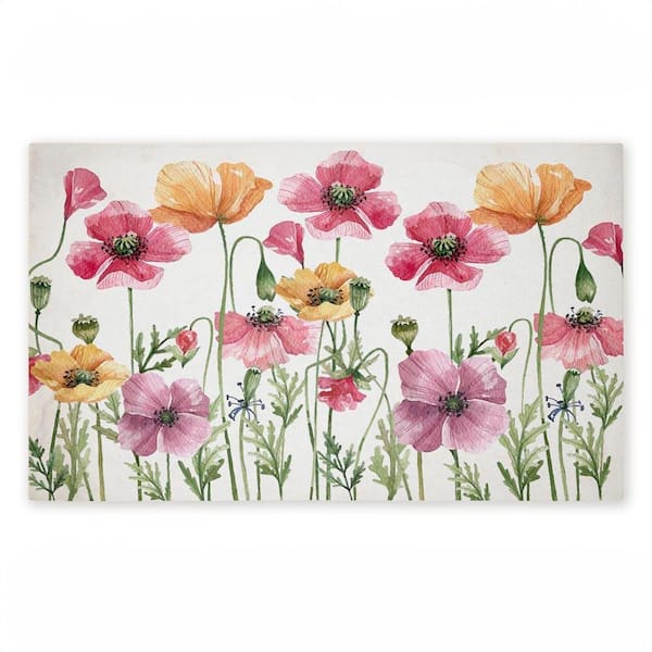 Poppy Place Flower Garden Pink 18 in. x 30 in. Polyester Non-Slip Outdoor Door Mat