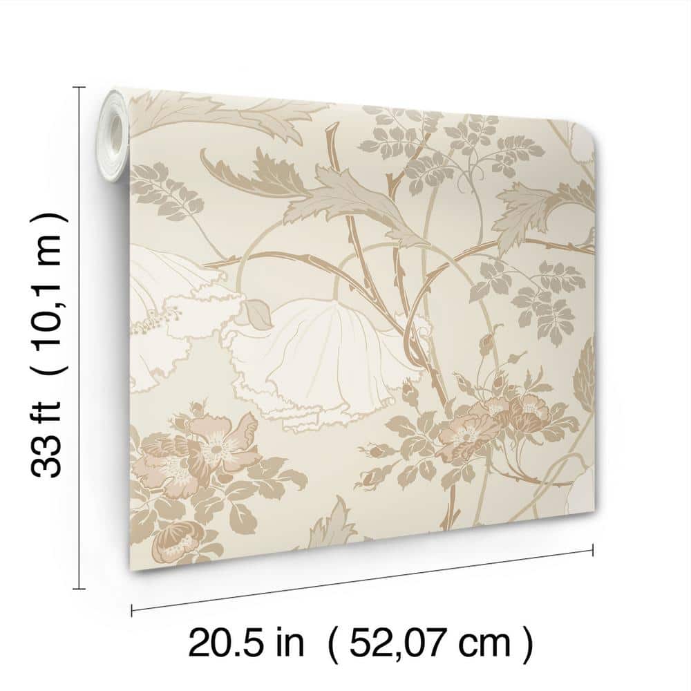 Gwendolyn Neutral and Coral Floral Pre-pasted Wallpaper