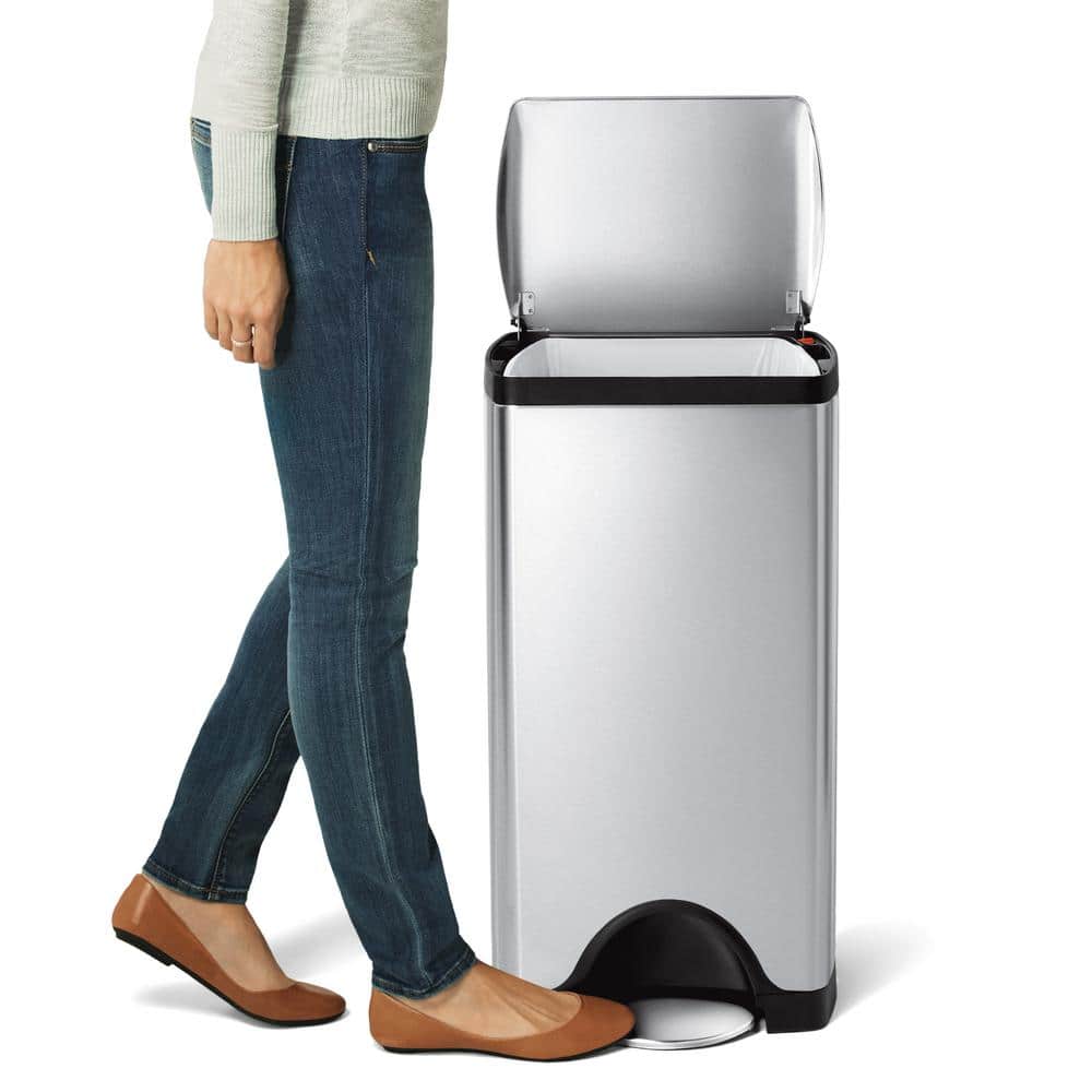 30L Silver Stainless Steel Rectangular Step Trash Can