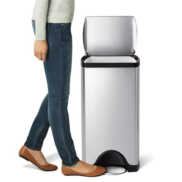 30 Liter Rectangular Step Trash Can, Brushed Stainless Steel