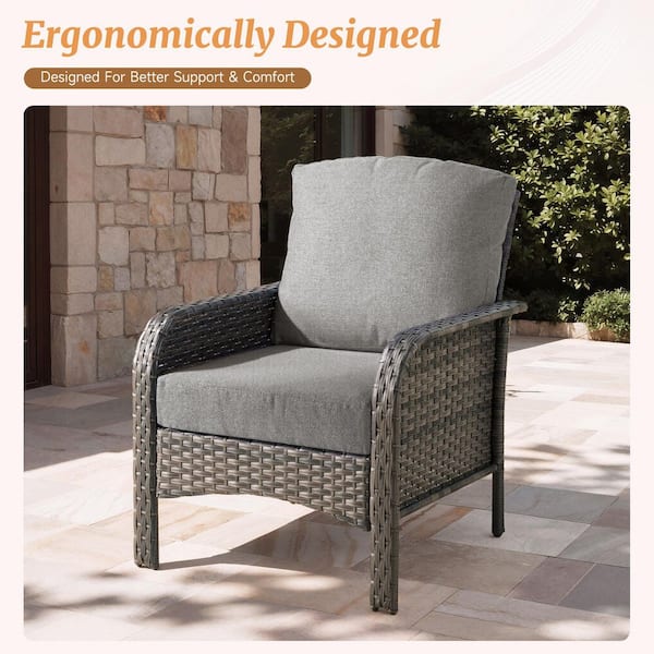 Missisi Gray 4-Piece Wicker Patio Conversation Seating Set with Dark Gray Cushions and Coffee Table