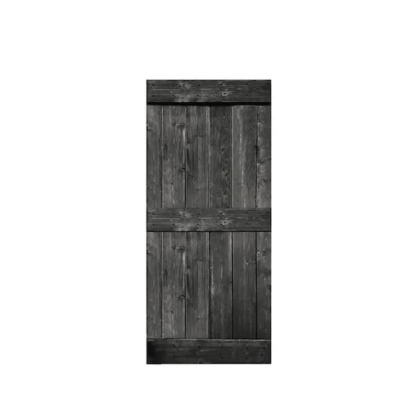 CALHOME Mid-Bar 42 in. x 84 in. Metallic Gray Knotty Pine Wood Interior Sliding Barn Door Slab