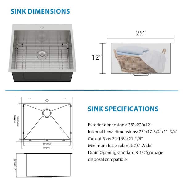 LORDEAR 25 in. D x 22 in. W x 12 in. H Drop-In Laundry/Utility