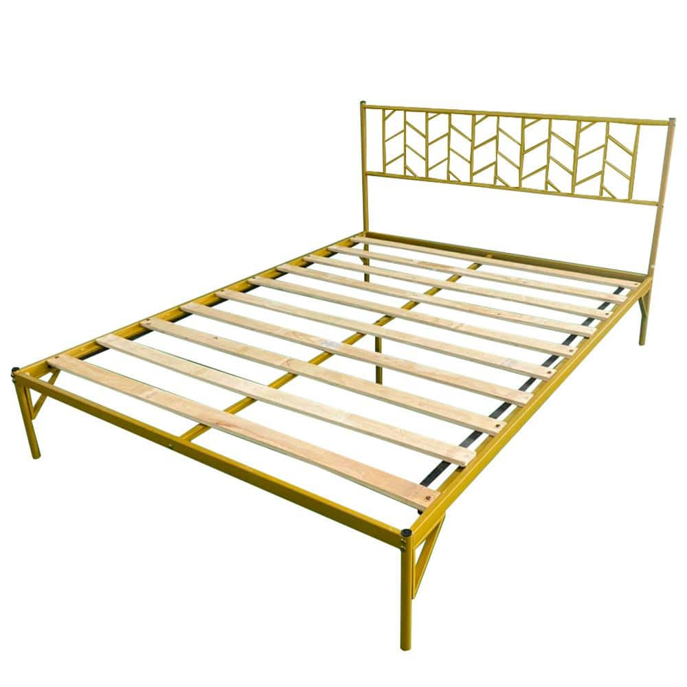 60.43 in. W Gold Metal Queen Platform Bed with Headboard BellaGD ...