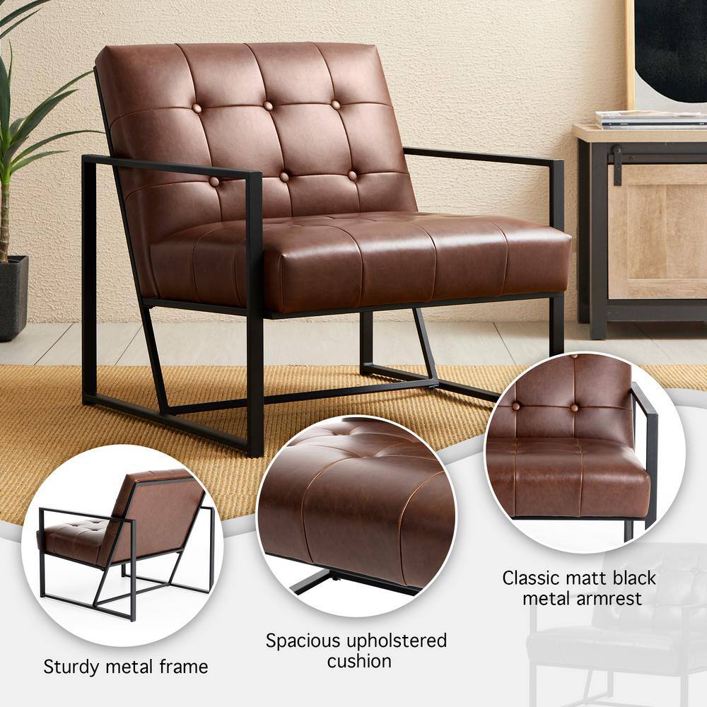 Set of 2 Brown Faux Leather and Metal Accent Chairs