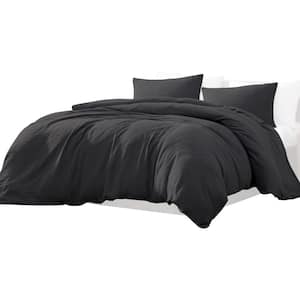 Uvi 3- Piece Black Solid Print Cotton Queen Comforter Set