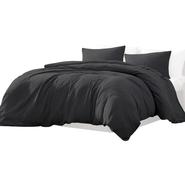 Benjara Uvi 3- Piece Black Solid Print Cotton Queen Comforter Set