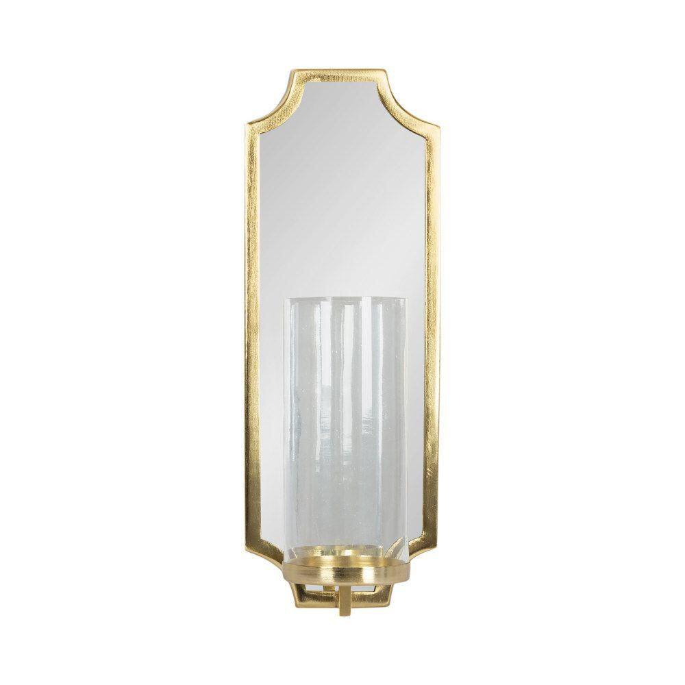 Gold Metal Mirrored Wall Sconce with Glass Candle Holder