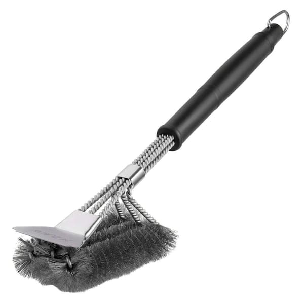 18 in. Stainless Steel Grill Brush and Scraper with 3 Rows Bristles and Long Handle for BBQ Grill Cleaning